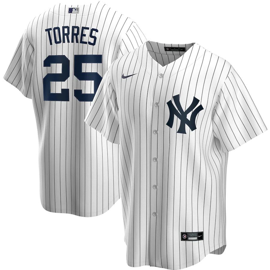 Mens New York Yankees 25 Gleyber Torres Nike White Home Replica Player Name MLB Jerseys